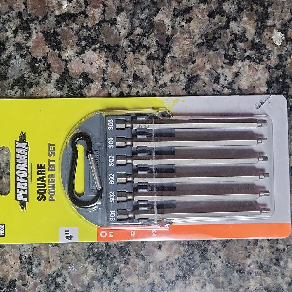 Square Power Drive Bit Set, 6 Piece, 4 inch, #1, #2 & #3 with Clip Storage Case
